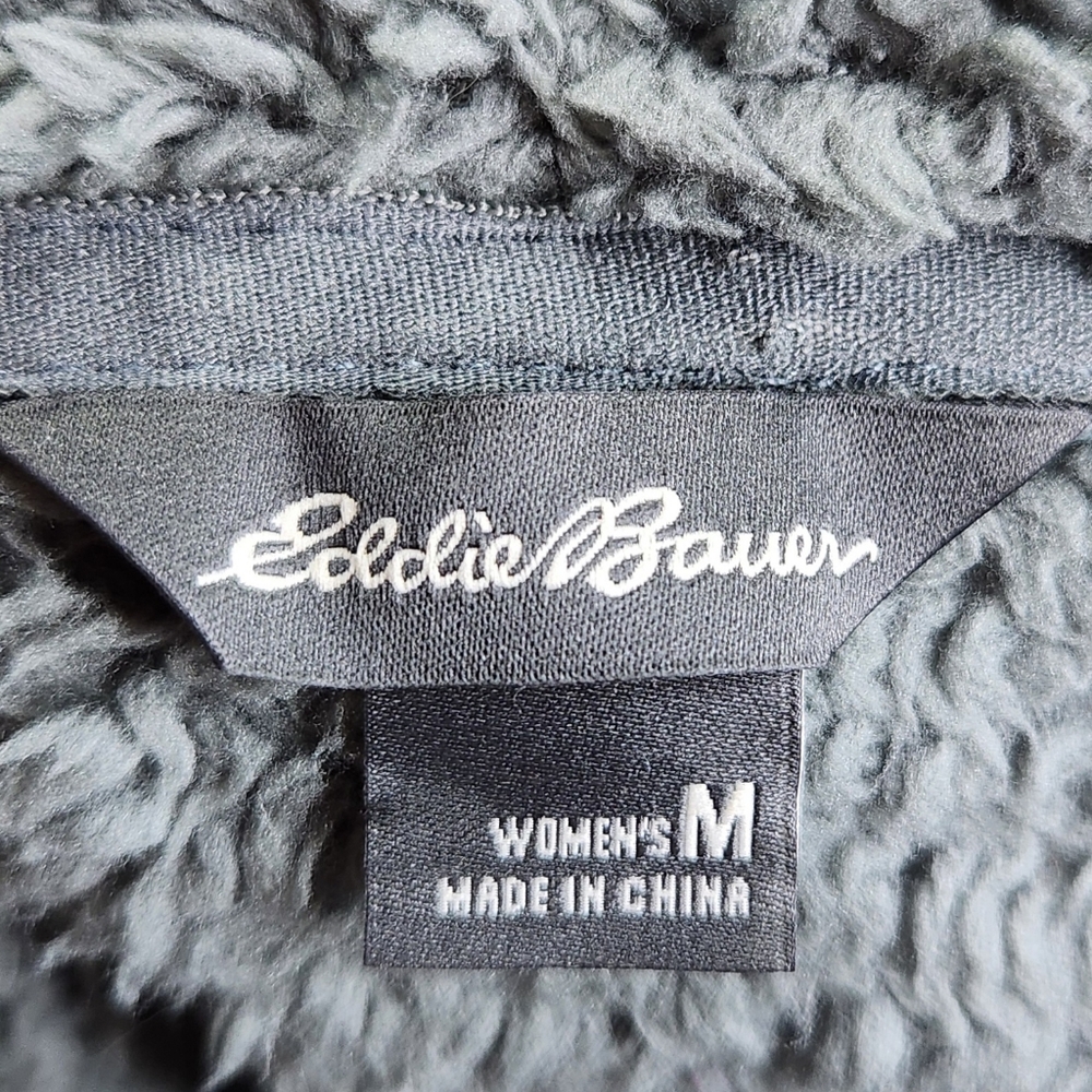 Eddie Bauer Plush Teddy Fleece Funnel Neck Pullover Sweater Sz Medium Dusty Teal - Picture 2 of 11